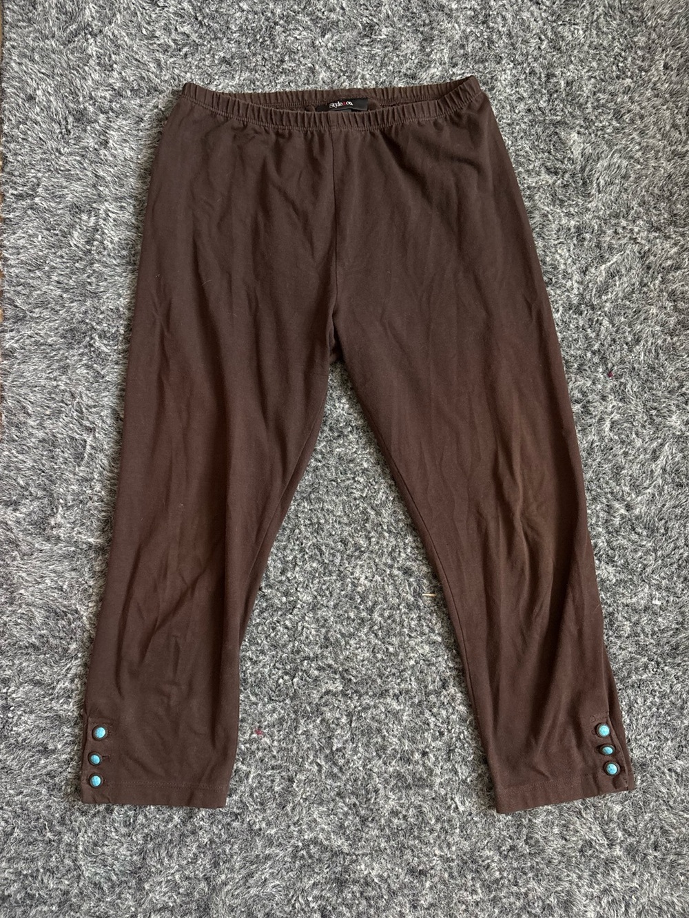 Style & Co. Brown capri with turquoise Button Hem